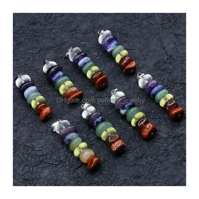 yoga 7 chakra necklace healing irregular natural stone agate crystal stacking pendant necklaces for women men organ believe fashion jewelry will and