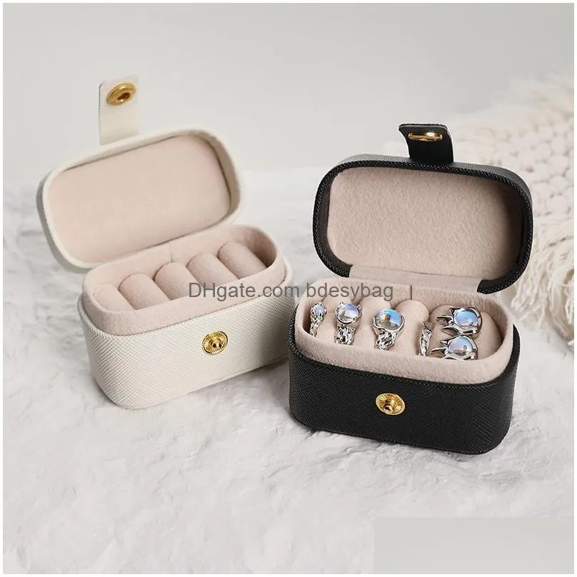 small portable jewelry storage box pu leather travel organizer ring earrings mini display case holder gift packaging