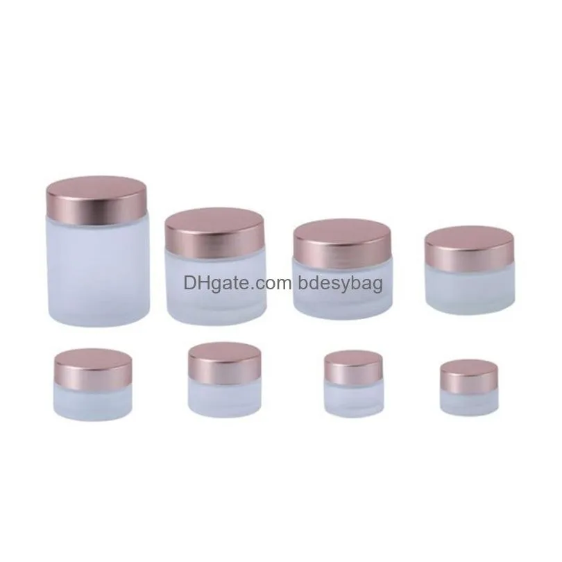 frosted glass jars face cream bottles refillable clear cosmetic containers with rose gold cap 5g 10g 15g 20g 30g 50g 100g lotion lip balm packing