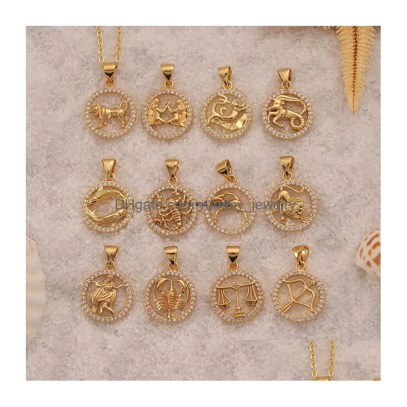 12 zodiac sign animal necklace gold chain coin pendant pisces pendants charm star sign choker astrology necklaces for women fashion jewelry will and
