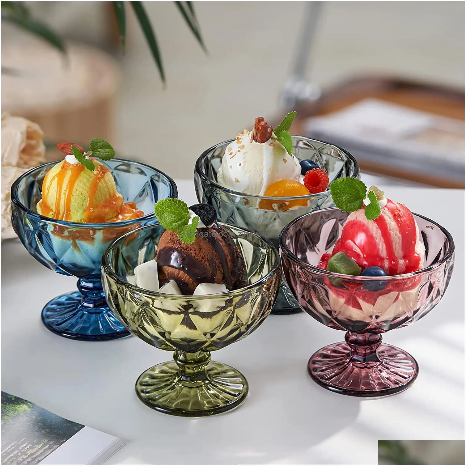 drinkware salad bowl glass for dessert mill shake goblet glass embossed ice cream cup european creative salad plates 10 oz 300ml home