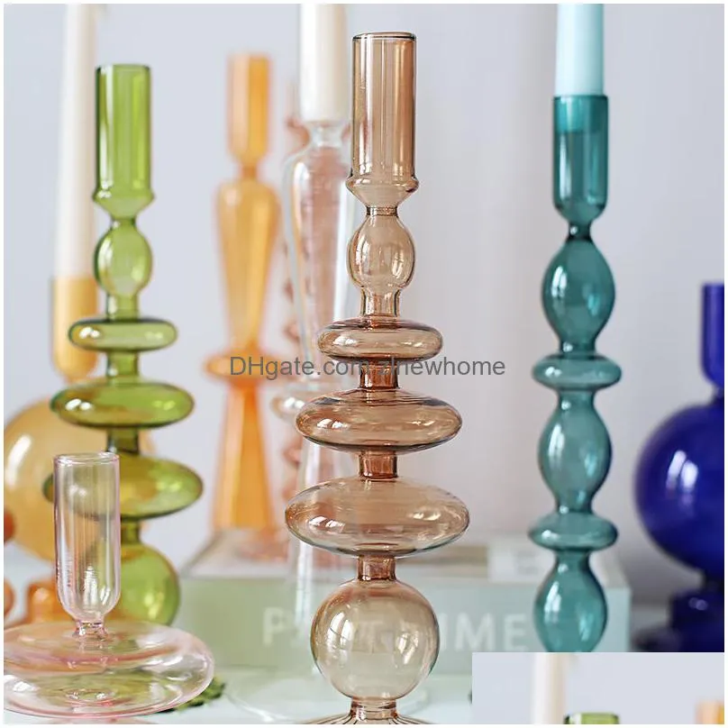 glass candle holder decorative candlestick bright color sparkle in sunshine home decor wedding decoration flower vase