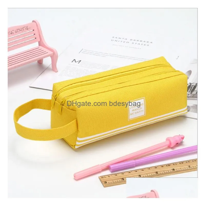 portable double layer pen pencil case bag large capacity simple oxford cloth pen case