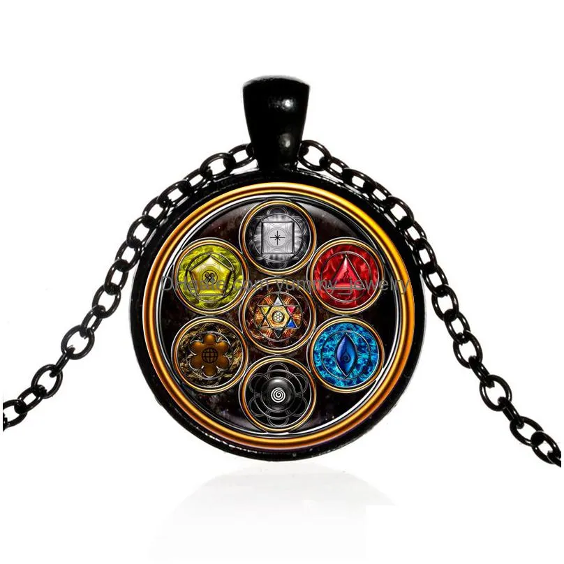 vintage 7 chakra art symbol necklace yoga reiki healing balance creative pattern glass dome buddhism jewelry accessories