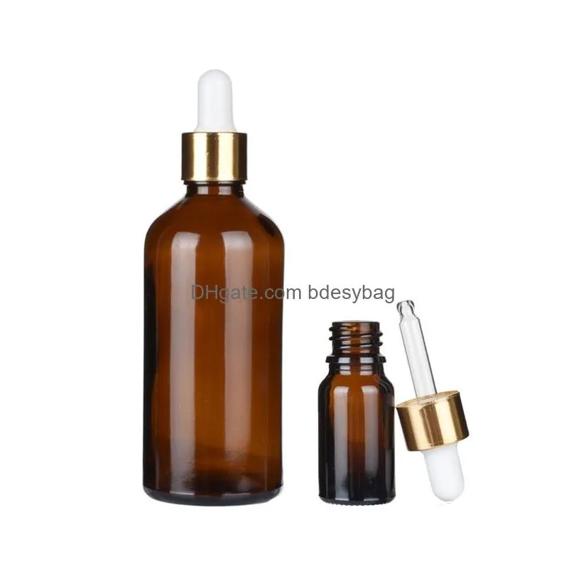5-100ml amber glass empty dropper bottle essential oil perfume bottle liquid dropper bottle with rose gold cap eye dropper