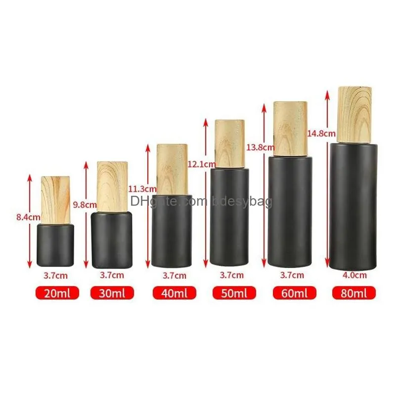 5g 10g 15g 20g 30g 50g 60g 80g 100g black frosted glass cream bottle cosmetic lotion spray pump bottles empty refillable jars container with wood grain plastic