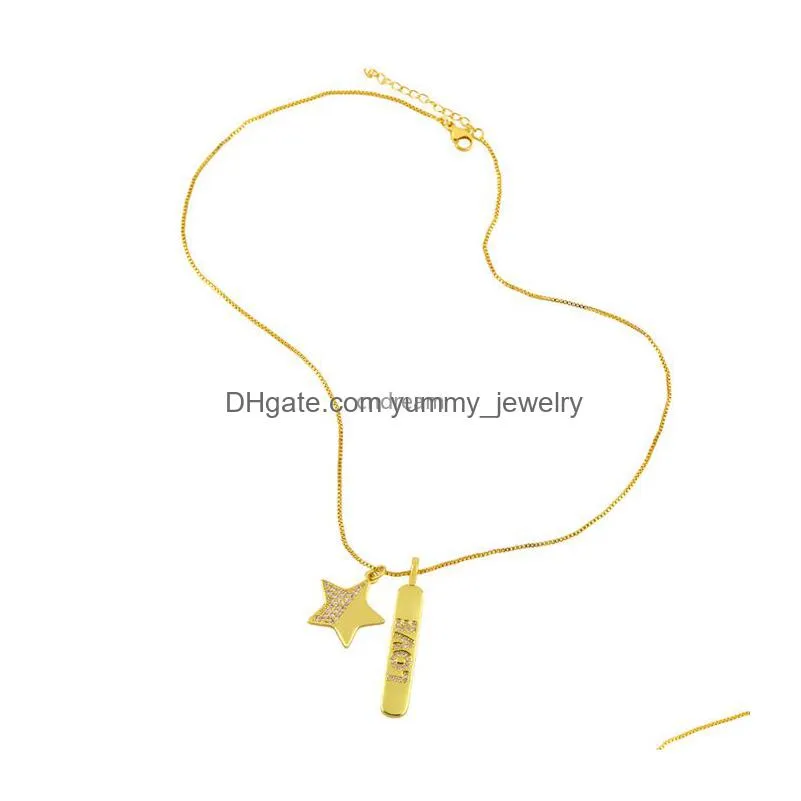 letter cubic zircon love bar pendant necklace 18k gold diamond moon star hand necklaces goden chain for women men hip hop fashion jewelry will and