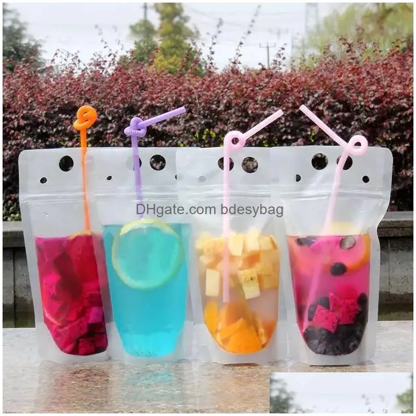 water bottles drink bag with straw holes zable juice bags pouch translucent reclosable zipper plastic drinking poucjes sealed juices liquid