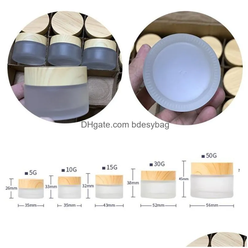 frosted glass jar skin care eye cream bottle refillable jars empty cosmetic container package bottles with imitated wood grain plastic lids 5g 10g 15g 20g 30g