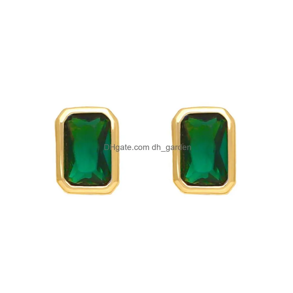 rectangular zircon earrings sweet tiny candy color stud earring for women girls ins shiny jewelry