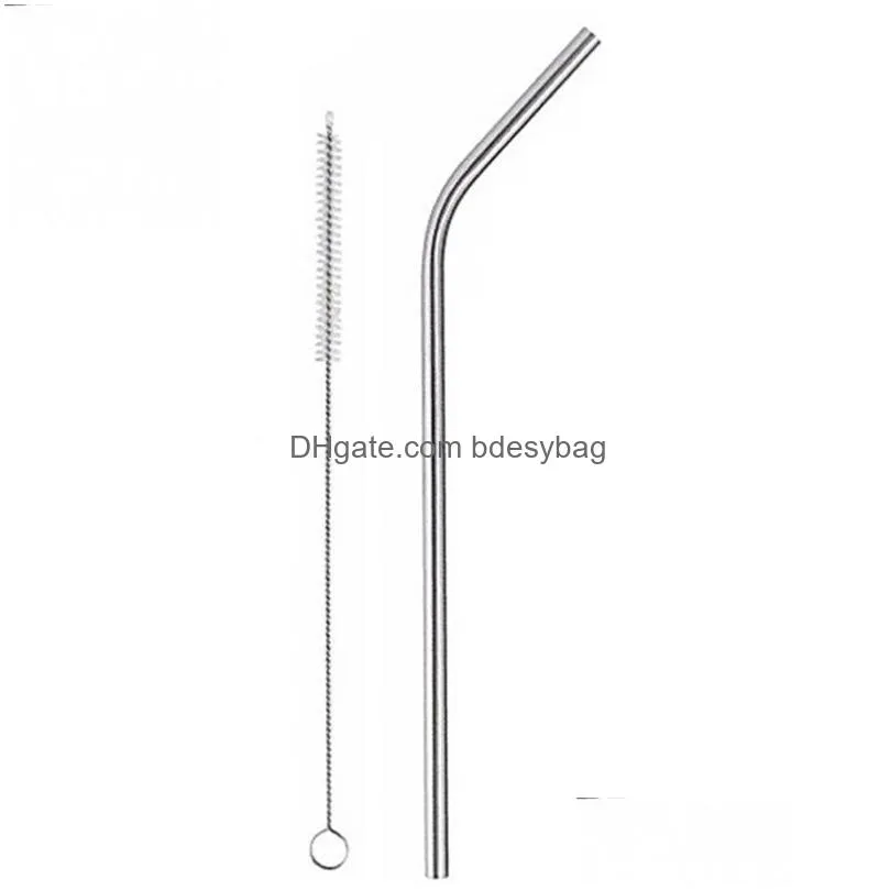 stainless steel drinking straw food grade straight and bend metal straws reusable cleaning brush for kitchen