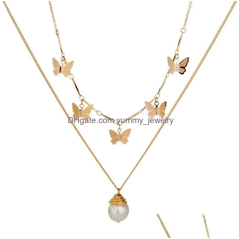 women chokers pearl pendant butterfly choker necklace gold chains multi layer women necklaces fashion jewelry gift will and sandy new