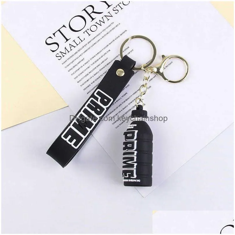 0c75 keychains lanyards fashion prime drink 3d rubber keychain cute bottle key chains for men women ornament car bag pendant keyring accessories