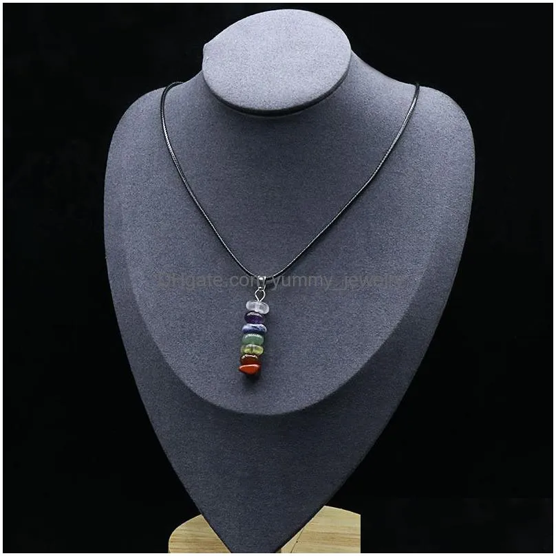 yoga 7 chakra necklace healing irregular natural stone agate crystal stacking pendant necklaces for women men organ believe fashion jewelry will and