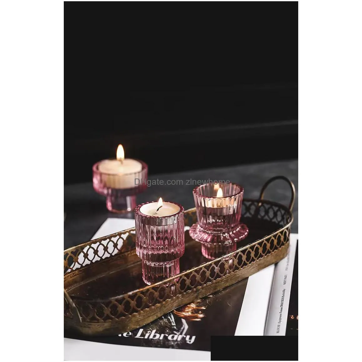 2023 nordic pink glass candlestick european candles holders table candle stand romantic candlestick photophor home decoration