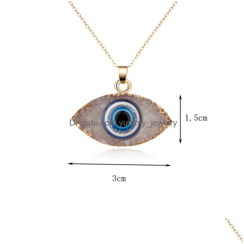 simple evil eye pendant necklace women fatima hamsa resin clavicle chain necklaces for christmas gift imitation natural stone resin choker jewelry