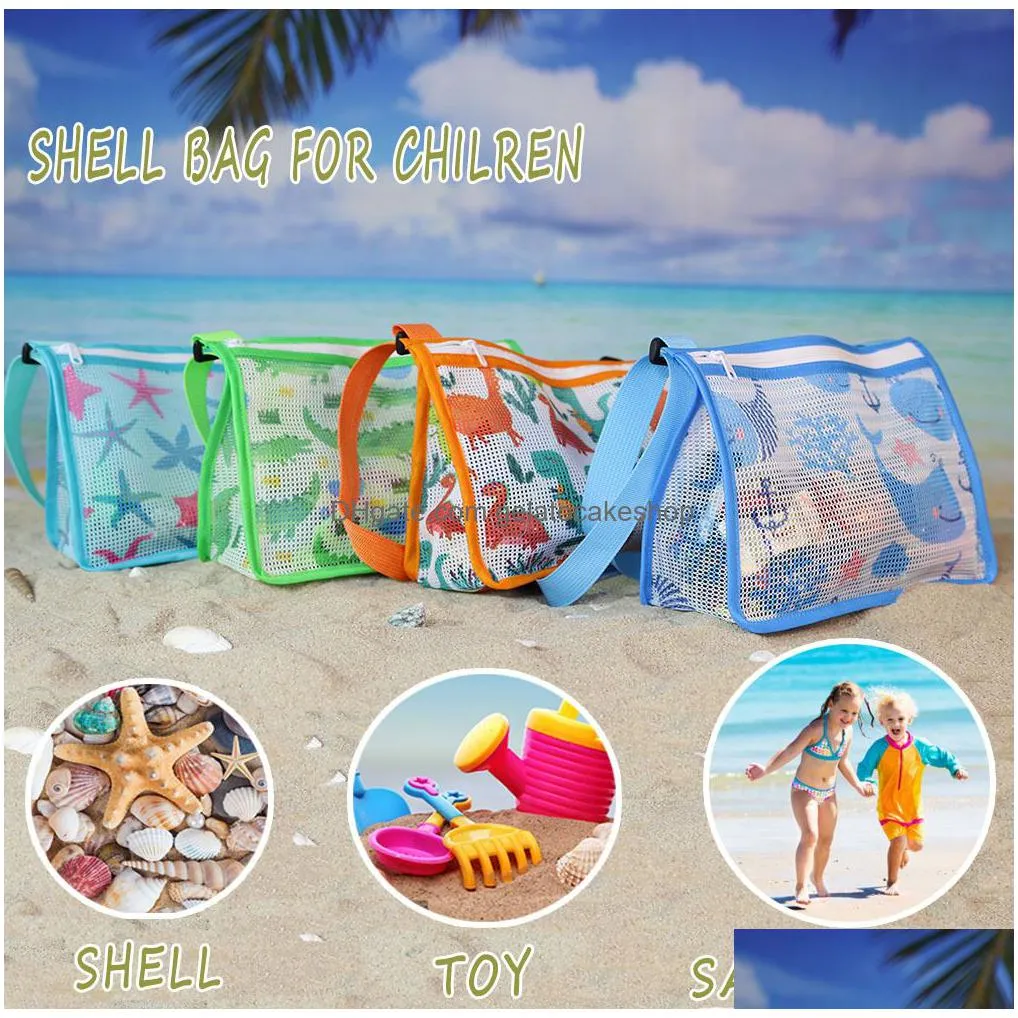 children shell collection bags summer mesh beach bag for kids toy organizer net zipper adjustable shoulder strap storage pouch