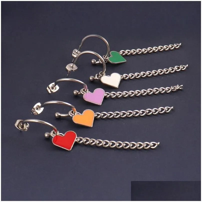 pink pearl earrings designer love stud earring u-shaped ear ring love key dripping oil colorful pendant stainless steel earrings womens style luxury channel