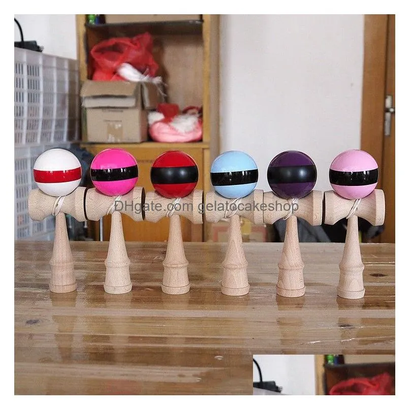 sales stripes line kendama ball big size 18.5x6cm japanese traditional wood kendama ball game toy education gift wood toys