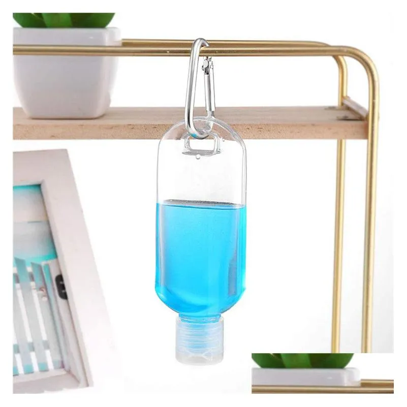 50ml empty alcohol refillable bottle with carabiner key ring hook clear transparent plastic hand sanitizer bottle container for travel