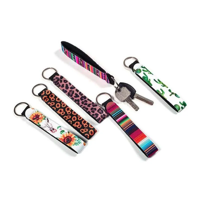 22 designs wristband keychain party floral printed chain neoprene key ring wristlet lanyard wrist strap hand for women girl id badge card