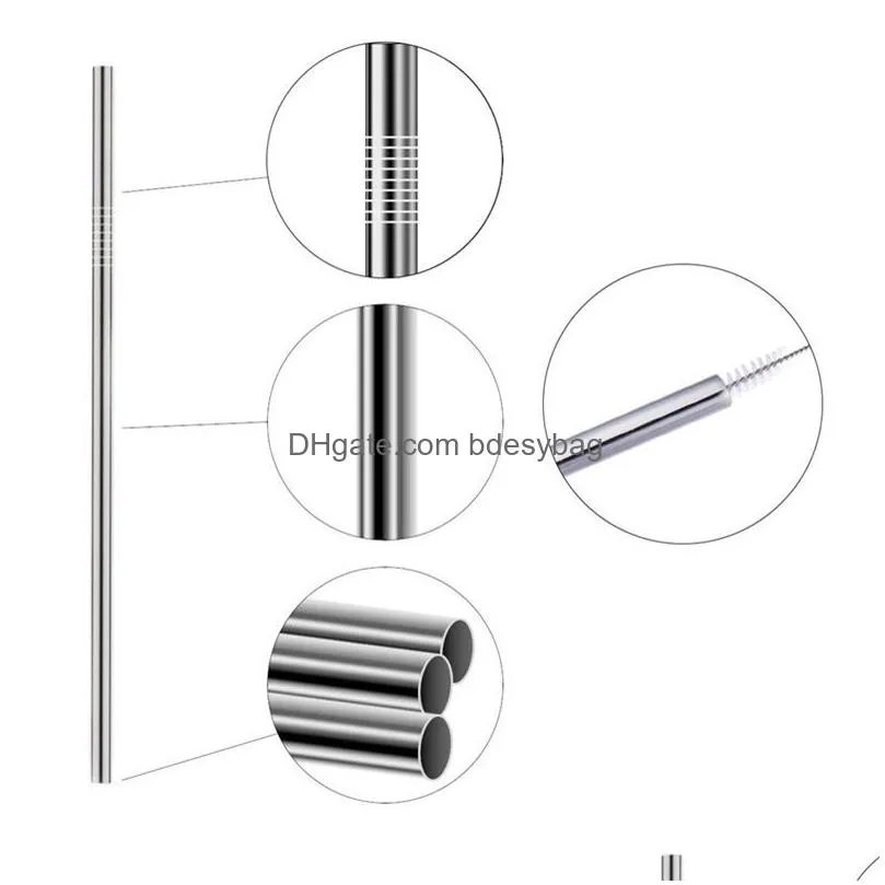 stainless steel drinking straw food grade straight and bend metal straws reusable cleaning brush for kitchen