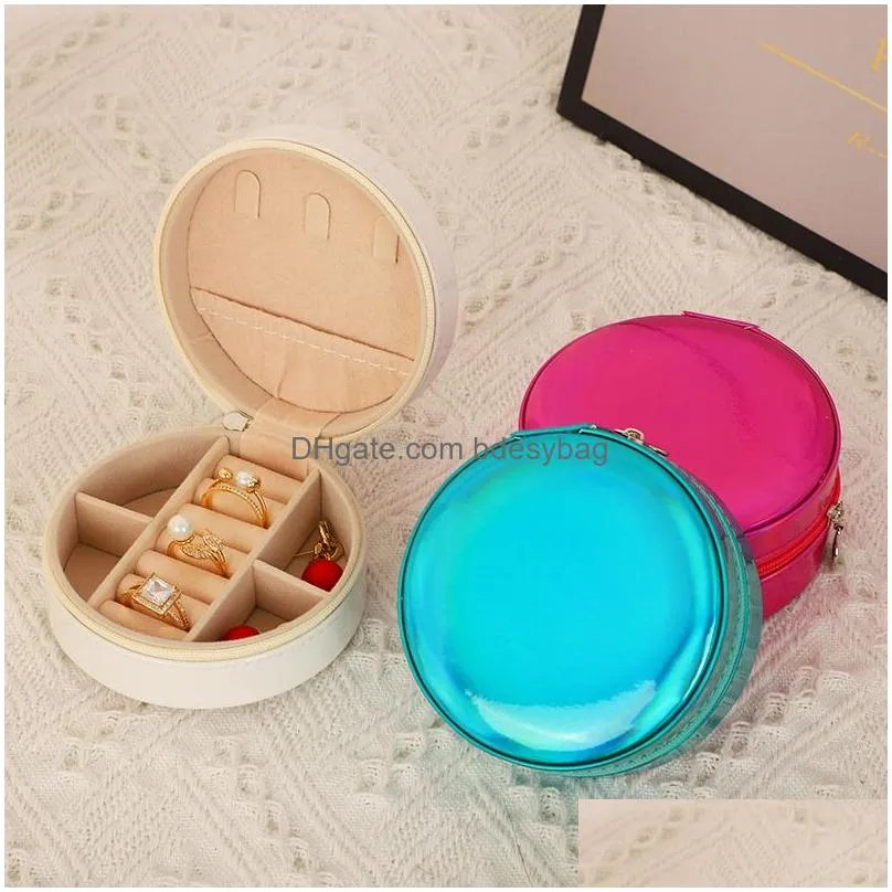 travel jewelry case pu leather bridesmaid gift boxes necklace ring earrings organizer small round jewelry box packaging