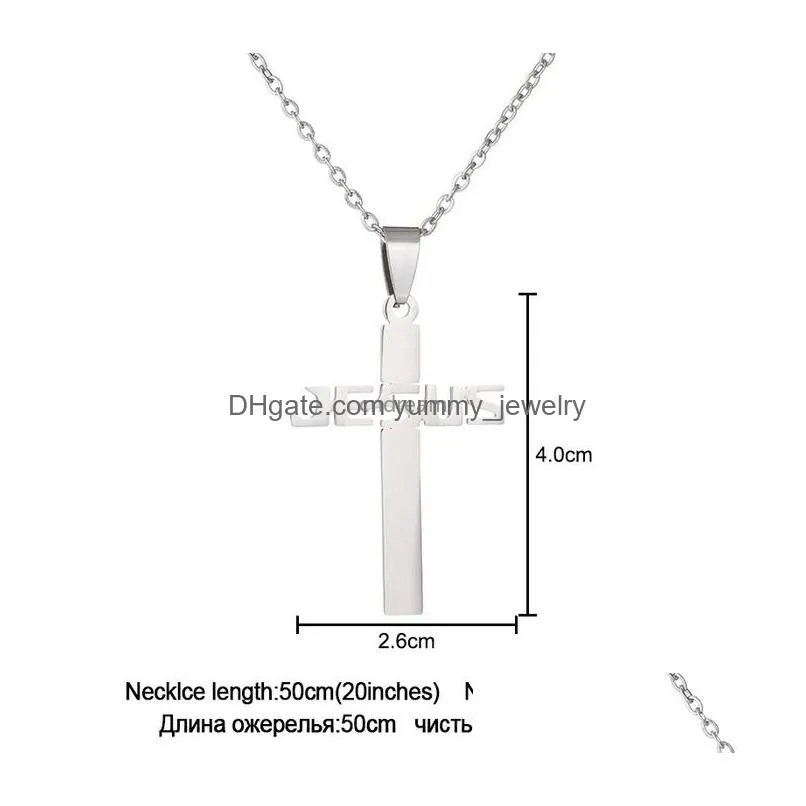 letter hollow jesus cross necklace stainless steel pendant necklaces for women men fashion jewelry will and sandy