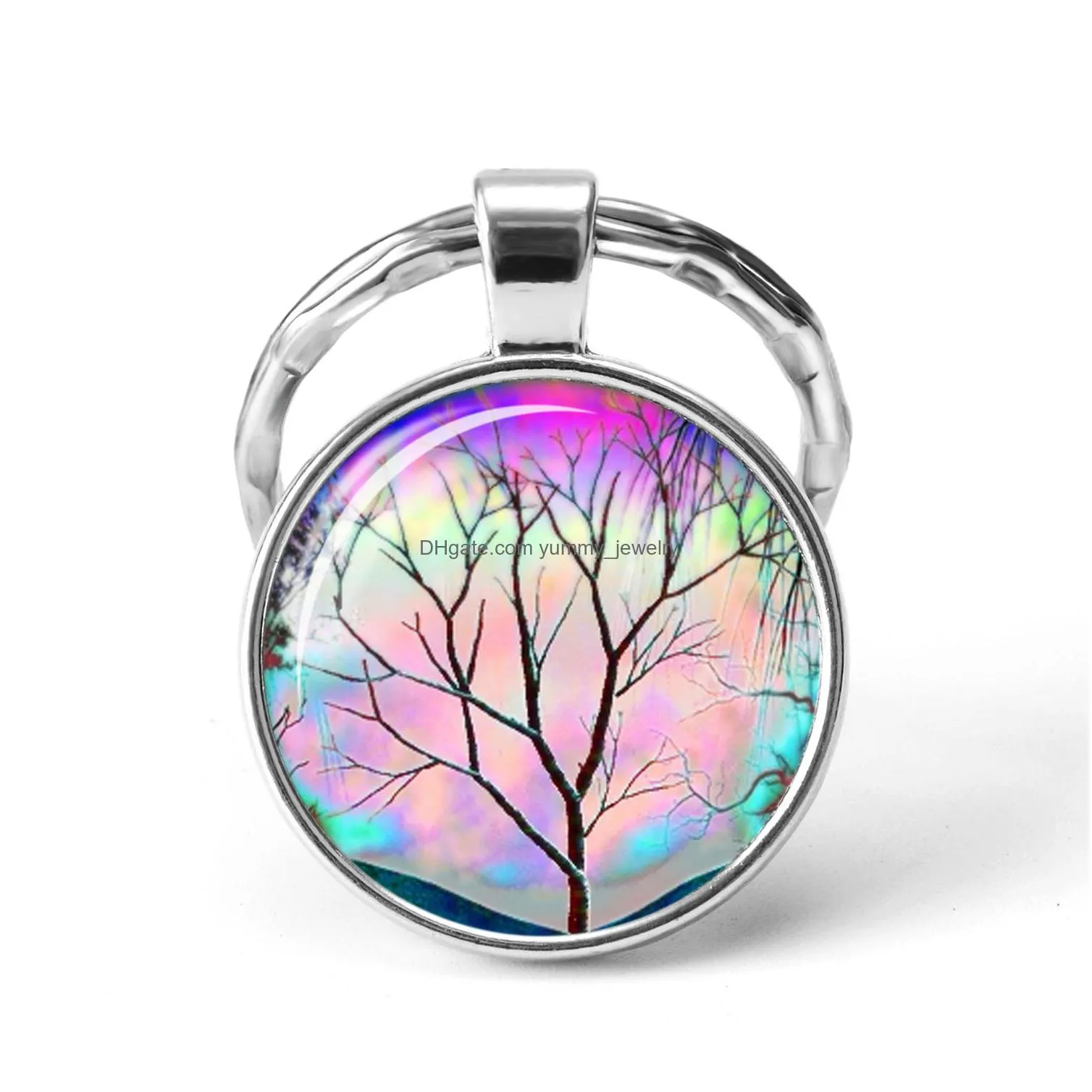 new fashion design tree of life key chains handmade glass dome natural creature keyring creative divergent christmas gift