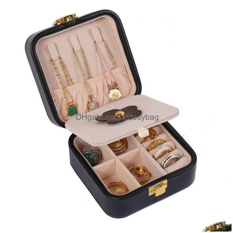 jewelry box double layer travel jewelry organizer pu leather portable display cases with mirror necklace earring rings storage holder