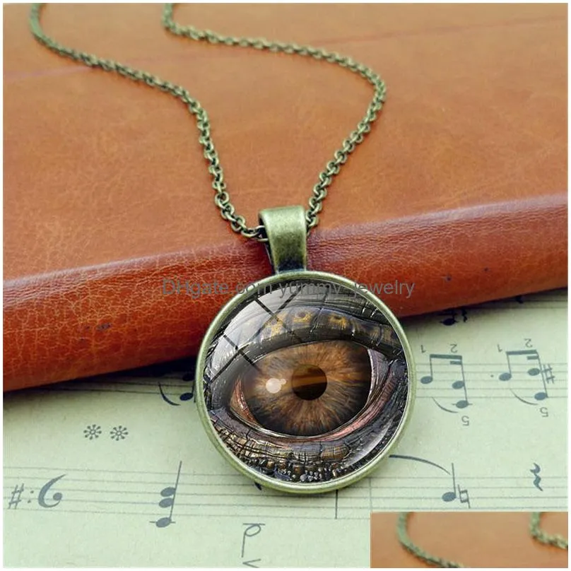 dragon eye time gemstone necklace silver bronze glass cabochon pendant necklaces for women men fashion jewelry