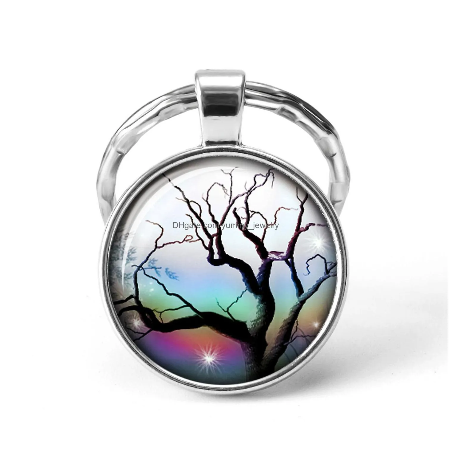 new fashion design tree of life key chains handmade glass dome natural creature keyring creative divergent christmas gift