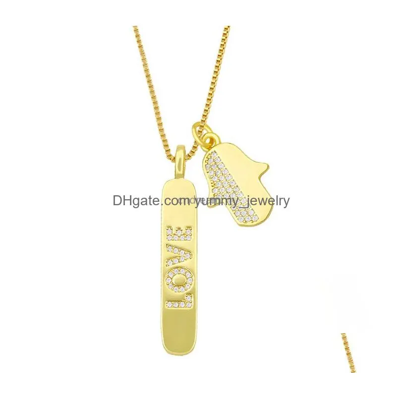 letter cubic zircon love bar pendant necklace 18k gold diamond moon star hand necklaces goden chain for women men hip hop fashion jewelry will and