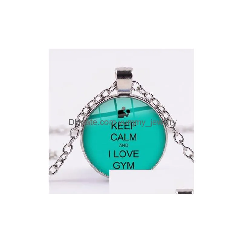 i love gym theme necklace dancing and fitness glass crystal pendant i like casual sports minimalism jewelry for women men