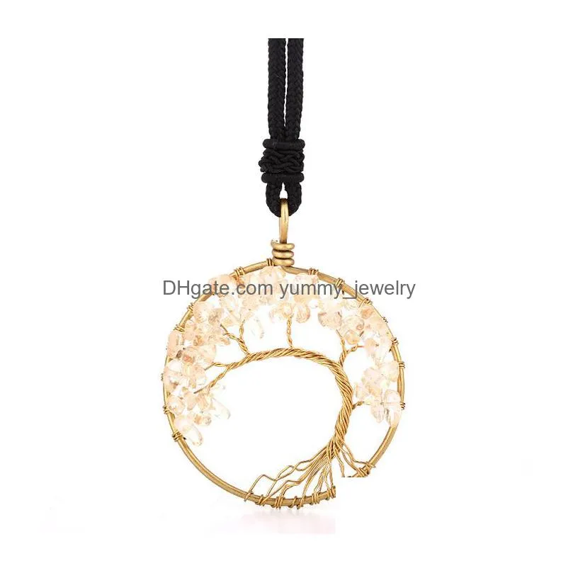 natural stone tree of life crystal chakra necklace fashion jewelry amethyst clear quartz lapis pendants gemstone necklaces for women children will and