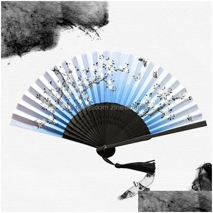 vintage style silk folding fan chinese japanese pattern art craft gift home decoration ornaments dance hand fan