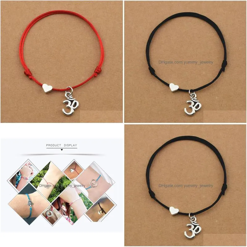 personality love heart red rope thread cords buddha hindu ohm aum symbol charm yoga om bracelets for women men couple gifts