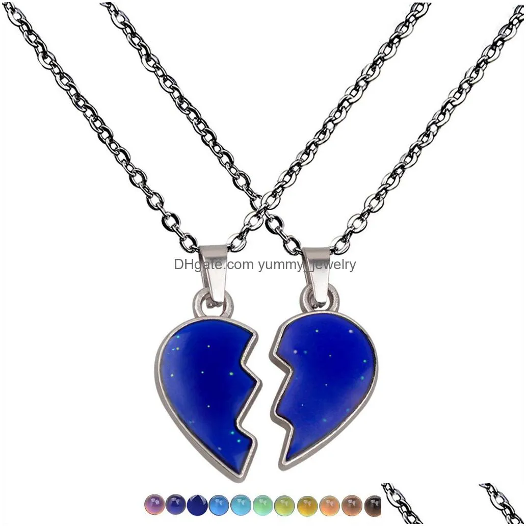 splice friend broken heart pendant necklace color changing temperature sensing necklaces women children fashion jewelry will and sandy
