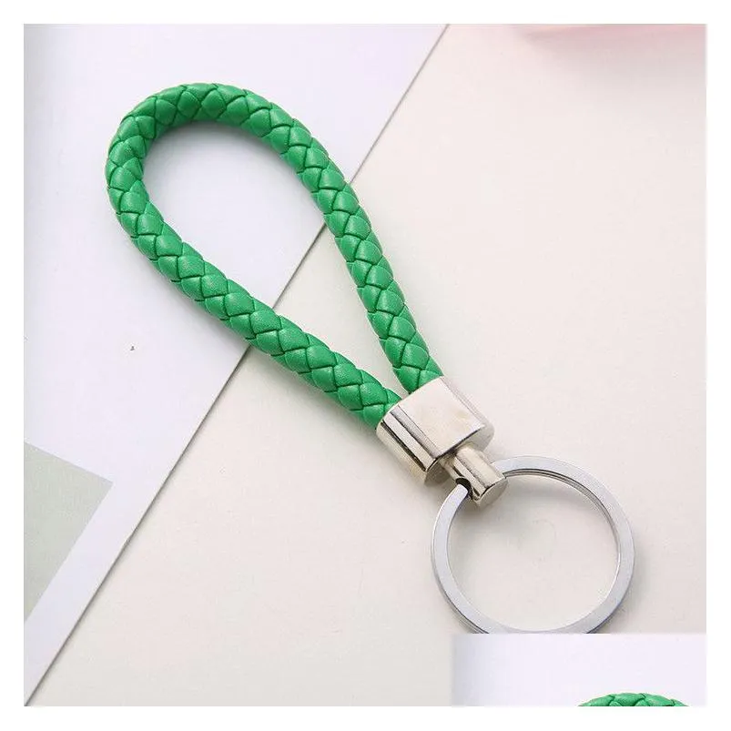 500pcs pu leather braided woven keychain rope rings fit diy circle pendant key chains holder car keyrings mixed colors