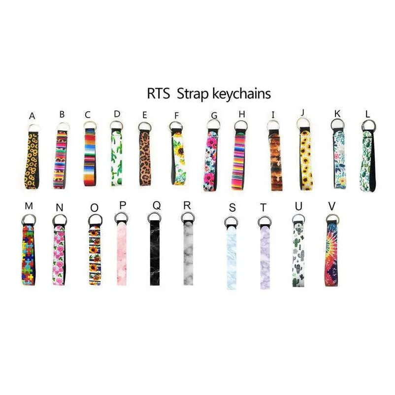 22 styles wristband keychains favor floral printed key chain neoprene key ring wristlet keychain party wholesale lanyard wrist strap for women