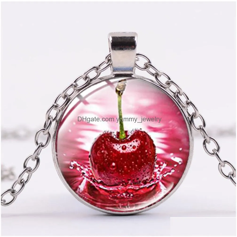trendy green kiwifruit fruit necklace handmade lemon slice watermelon funny fruits pendant silver color chainfor uni