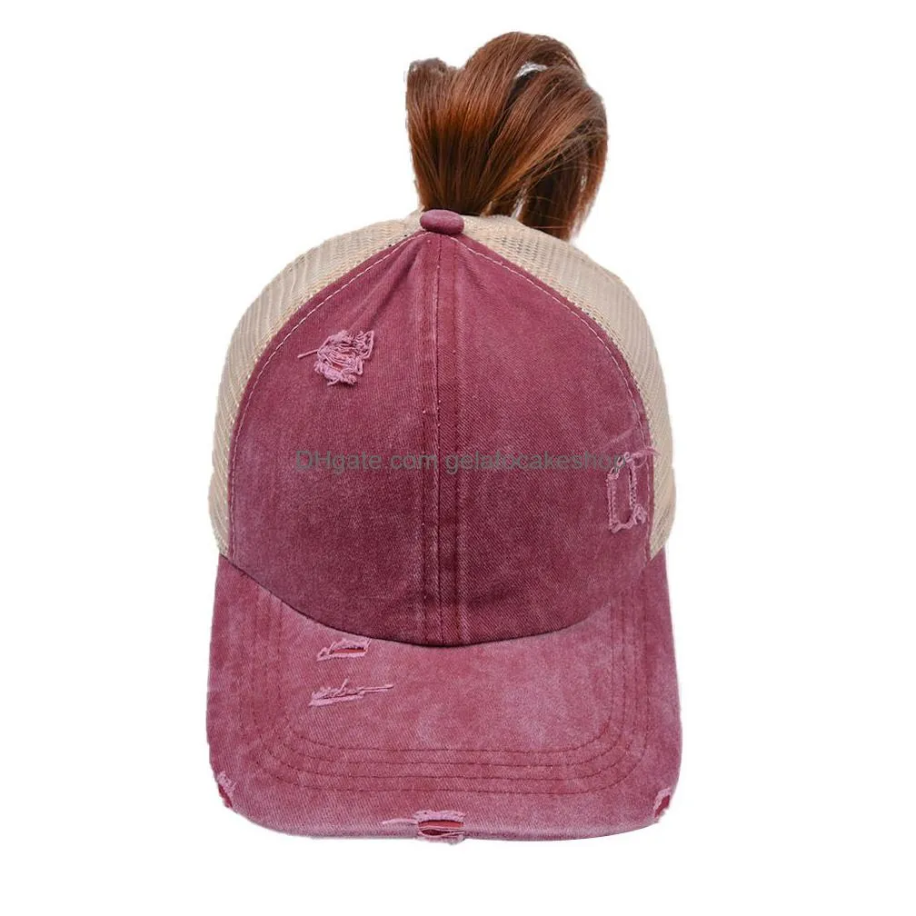 woman ponytail baseball cap party hats washed distressed messy buns ponycaps leopard sunflower criss cross trucker mesh hat