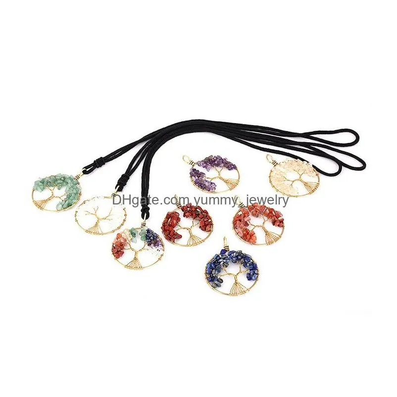 natural stone tree of life crystal chakra necklace fashion jewelry amethyst clear quartz lapis pendants gemstone necklaces for women children will and