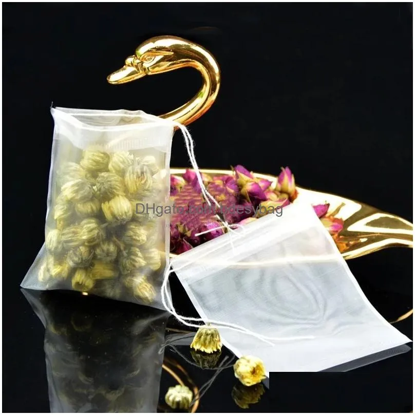 100pcs disposable empty mesh tea infuser bag spice filter strainer bags with string household for seasoning soup