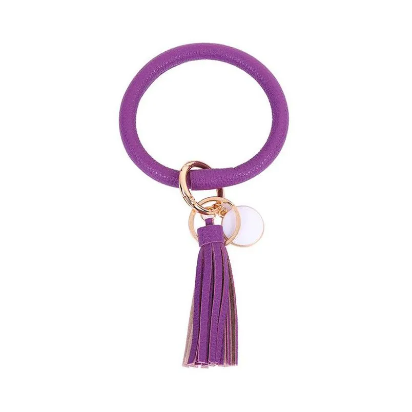 bracelet bangle keyring wristlet keychain large circle key ring pu leather tassel holder for women girl chains handwoven car chain accessories gift men and