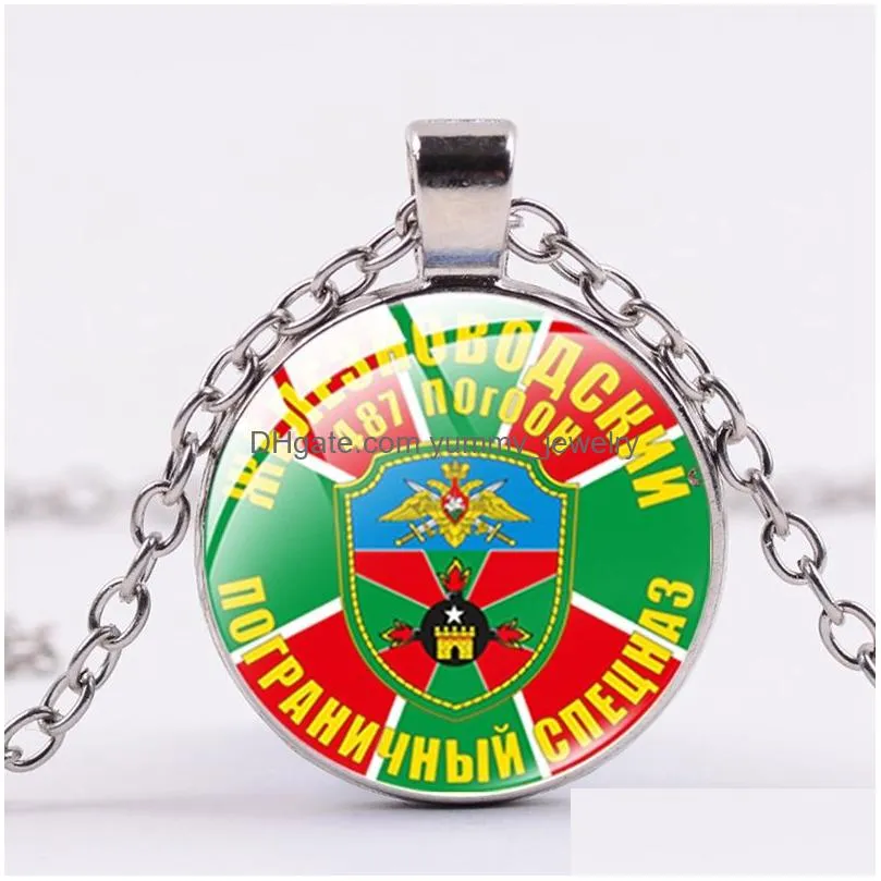 border troops of the russian pendant necklace ussr soviet military symbol glass cabochon handmade necklace with punk link chain