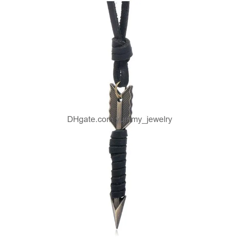 adjustable leather chain bow arrow necklace pendant for women men punk fashion jewelry gift