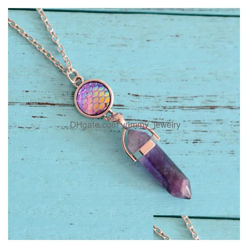 mermaid fish scale chakra natural stone necklace pendants chain women necklaces fashion jewelry will and sandy fashion gift