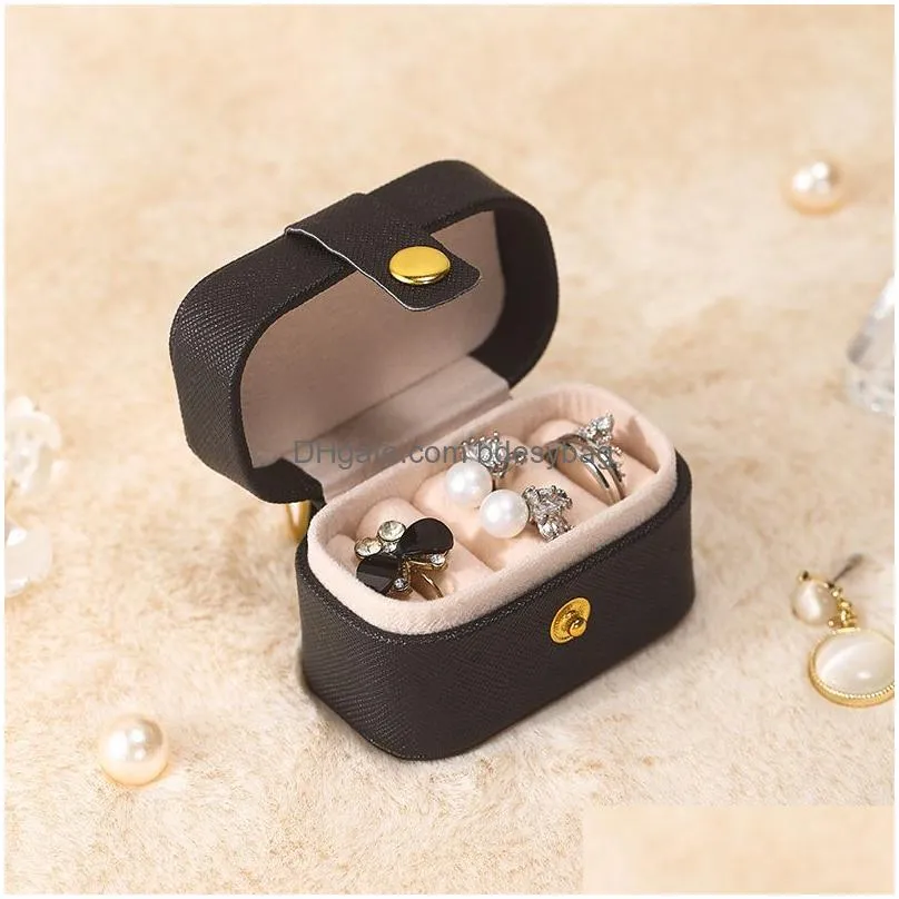 small portable jewelry storage box pu leather travel organizer ring earrings mini display case holder gift packaging