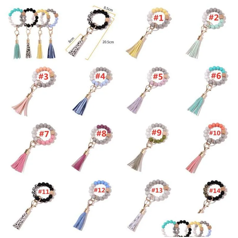 14 colors silicone key ring bracelet for women unique stylish beaded bangle wristlet keychain chain circle wrist car keys keychains